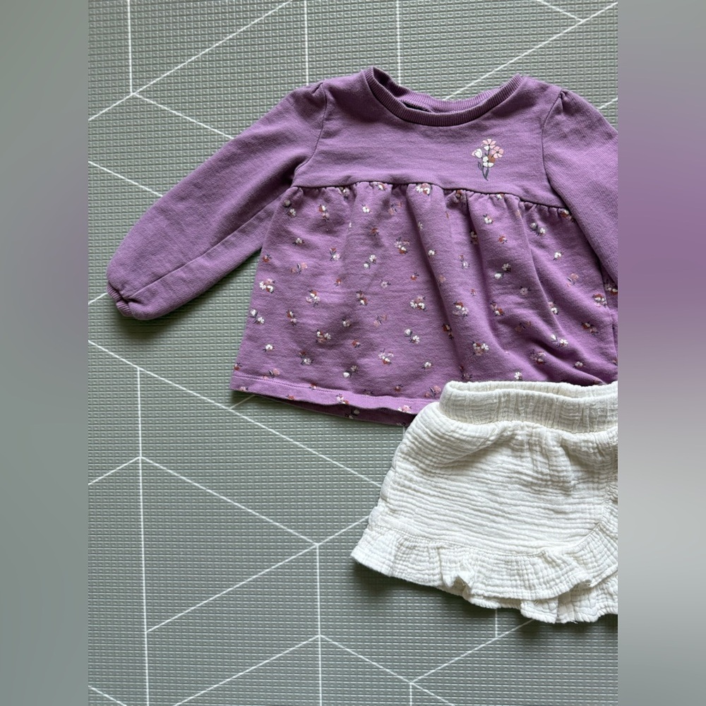 Carters|Baby girl/toddler outfit,white gauzy skirt & lilac ditsy floral top•••2T